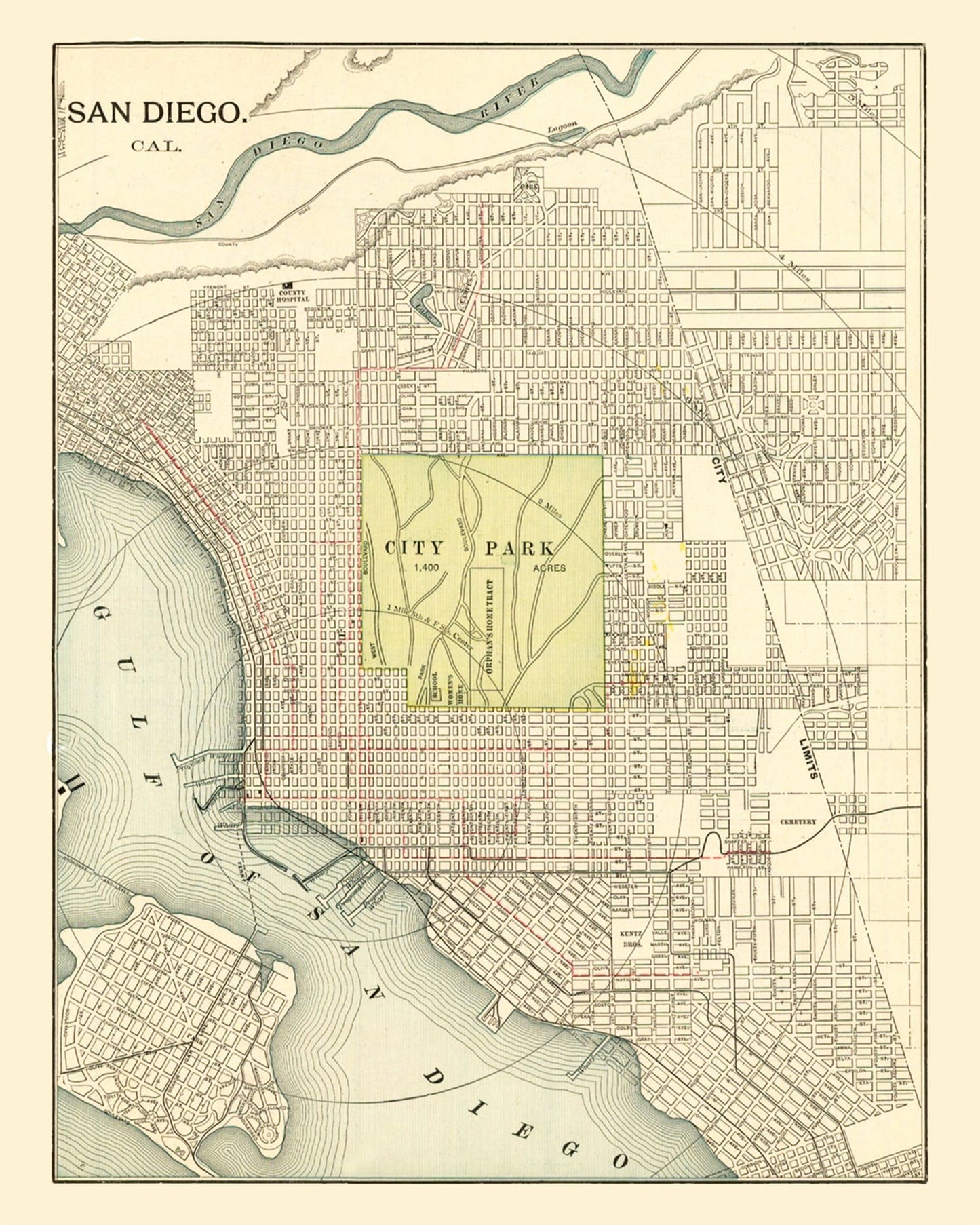 Vintage Map Print of San Diego, California 1902