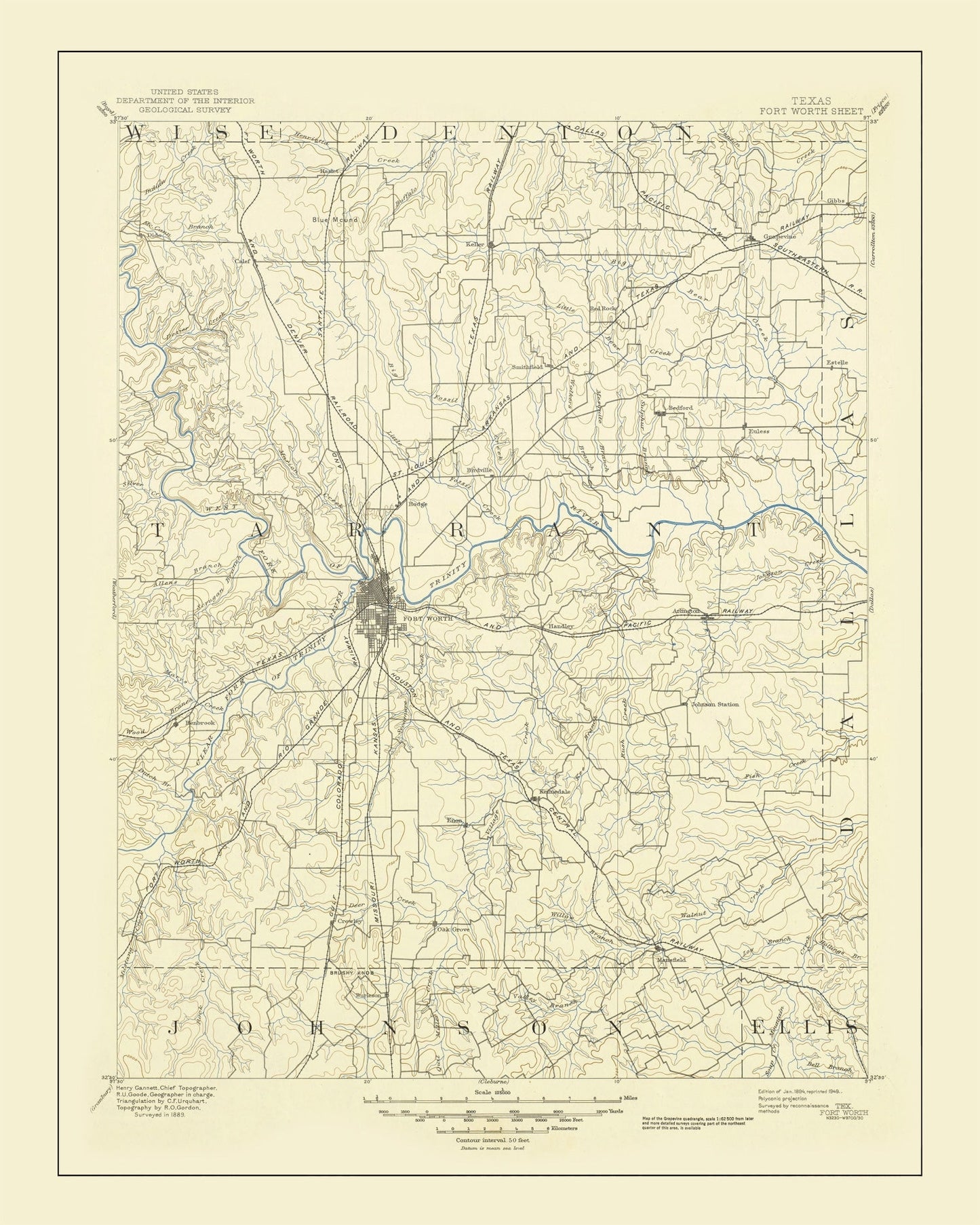 Vintage Map of Fort Worth, Texas 1949