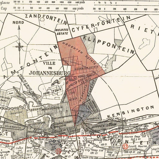 Vintage Map of Johannesburg, South Africa 1902