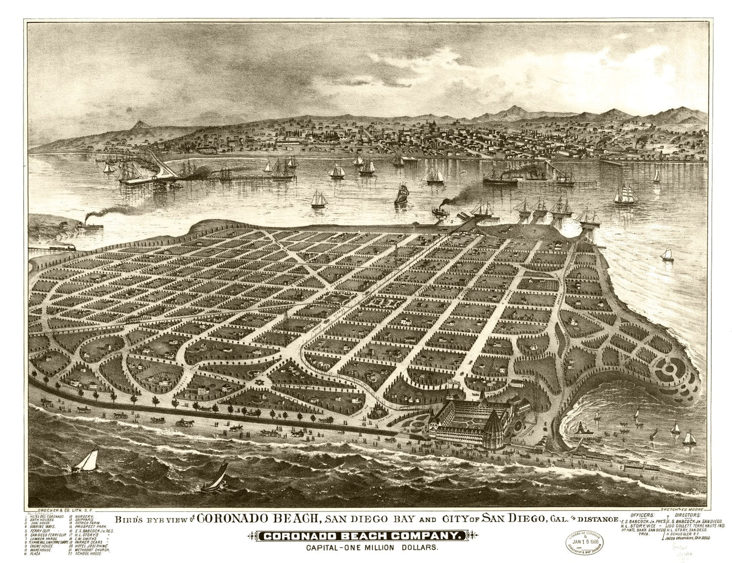 Vintage Map Print of San Diego, California 1880