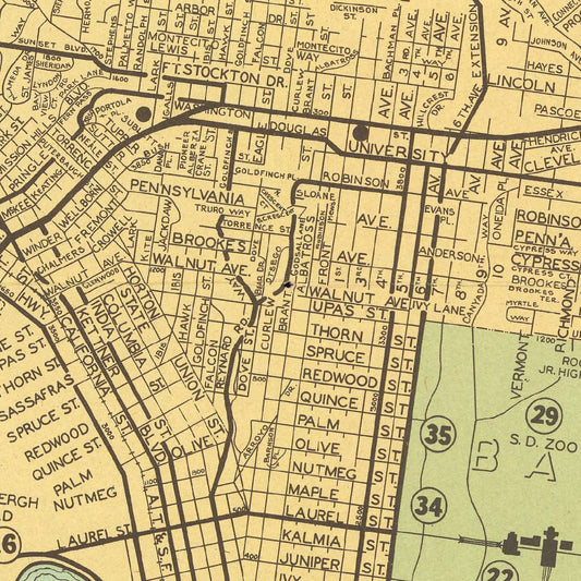 Vintage Map of San Diego, California 1935