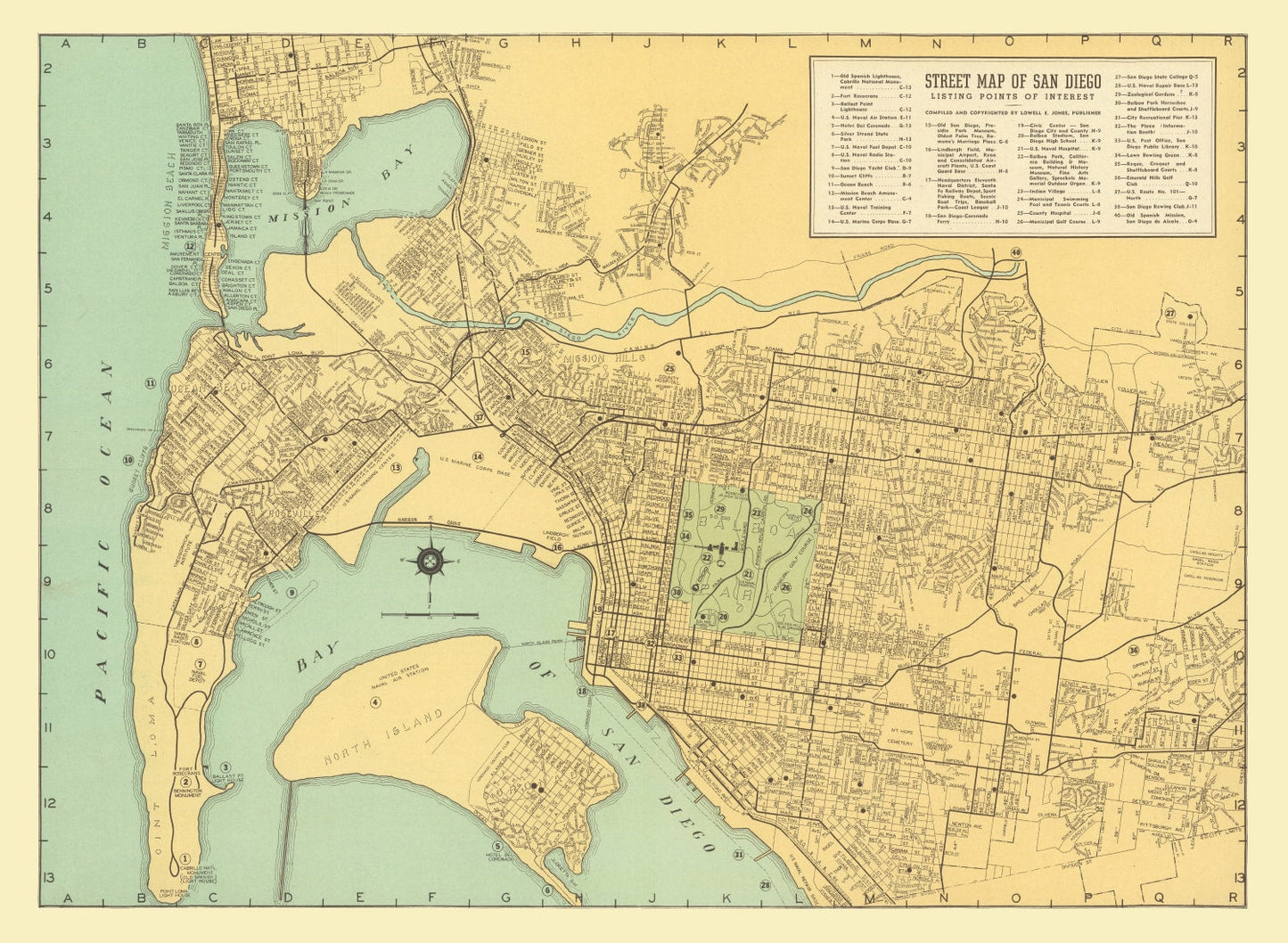 Vintage Map of San Diego, California 1935