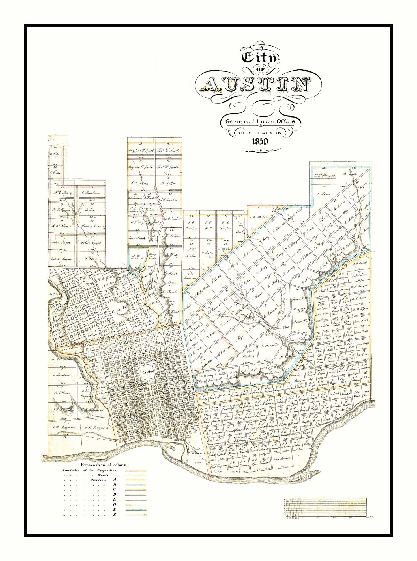 Vintage Map of Austin, Texas 1850