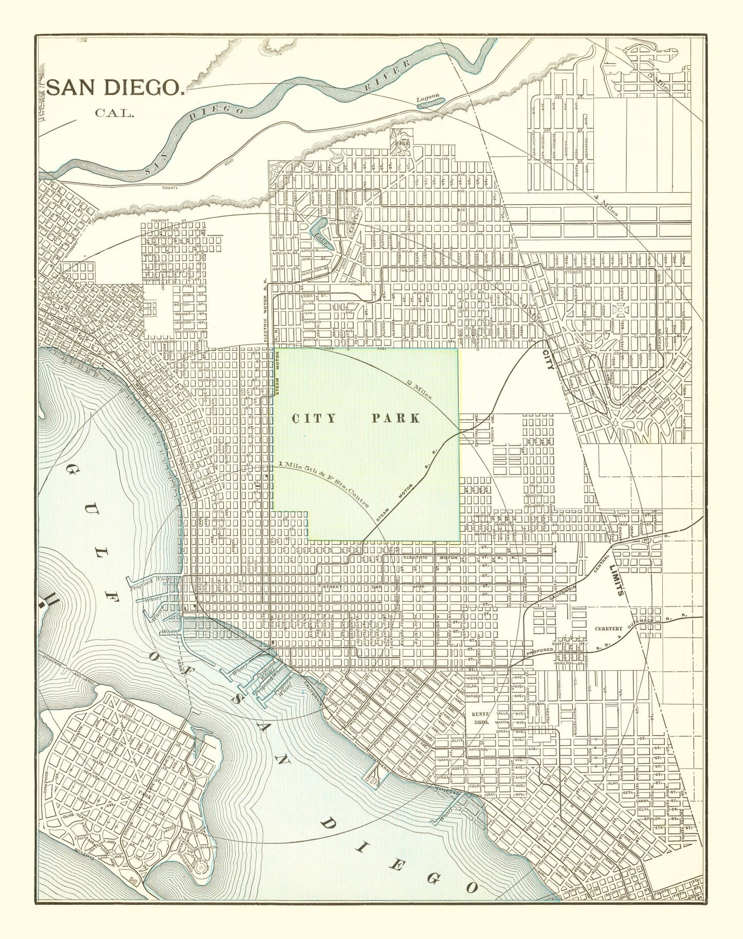 Vintage Map of San Diego, California 1912