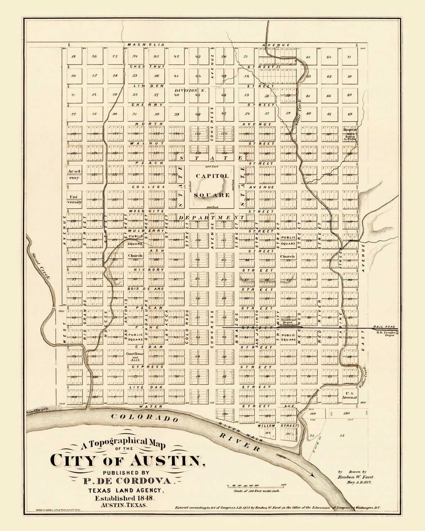 Vintage Map of Austin, Texas 1872