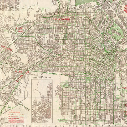 Vintage Map of Los Angeles, California 1928