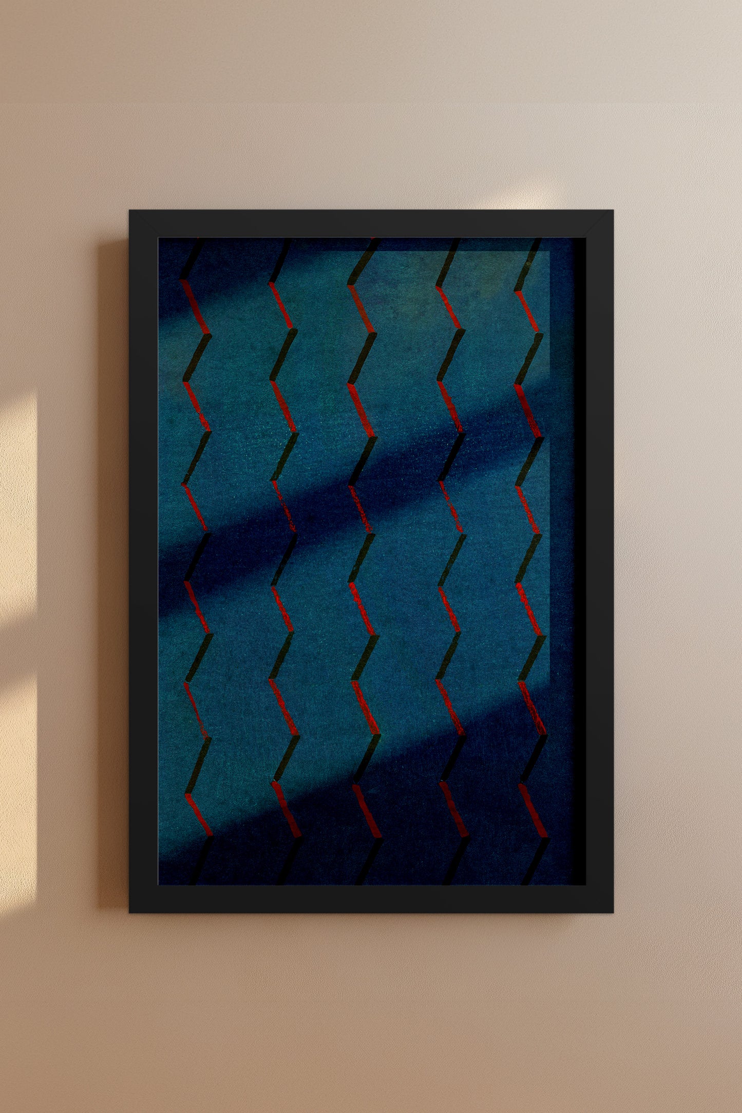 Blue and Red Zigzag Japanese Edo Era Vintage Textile Print – Japanese Wall Art
