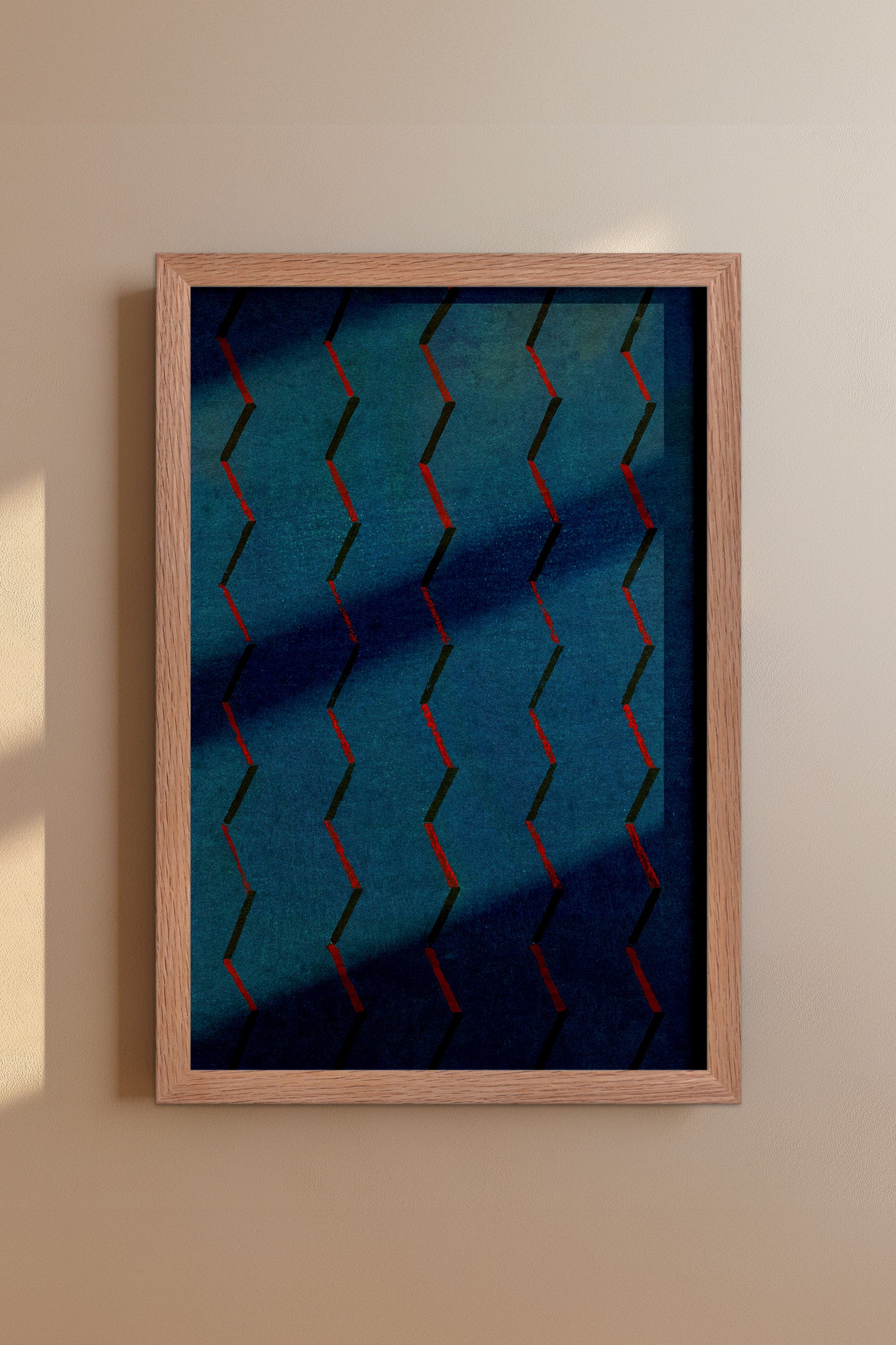 Blue and Red Zigzag Japanese Edo Era Vintage Textile Print – Japanese Wall Art