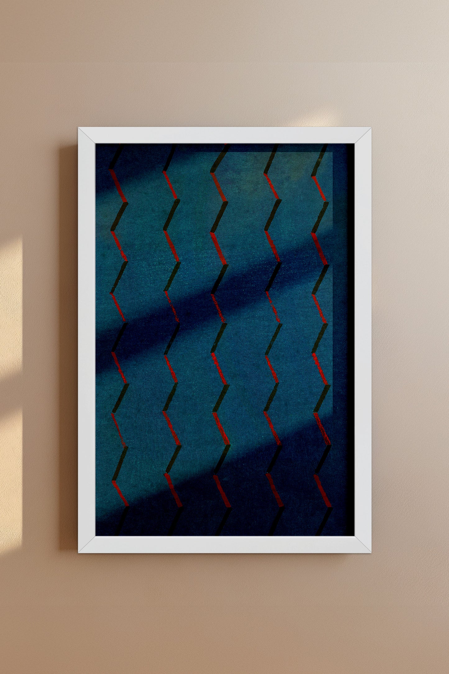 Blue and Red Zigzag Japanese Edo Era Vintage Textile Print – Japanese Wall Art