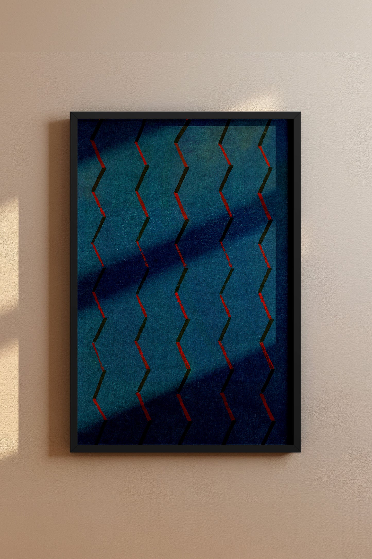 Blue and Red Zigzag Japanese Edo Era Vintage Textile Print – Japanese Wall Art