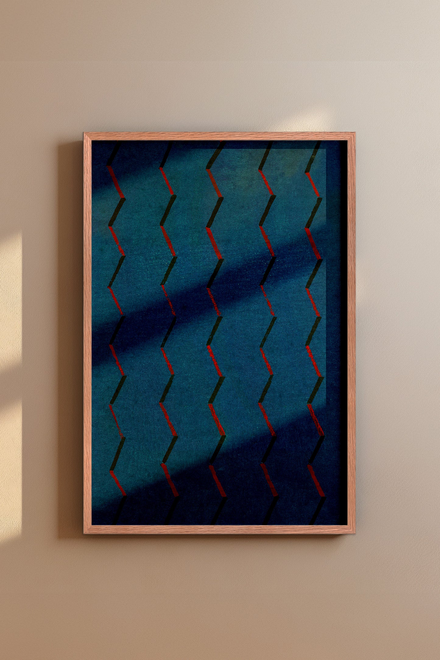 Blue and Red Zigzag Japanese Edo Era Vintage Textile Print – Japanese Wall Art