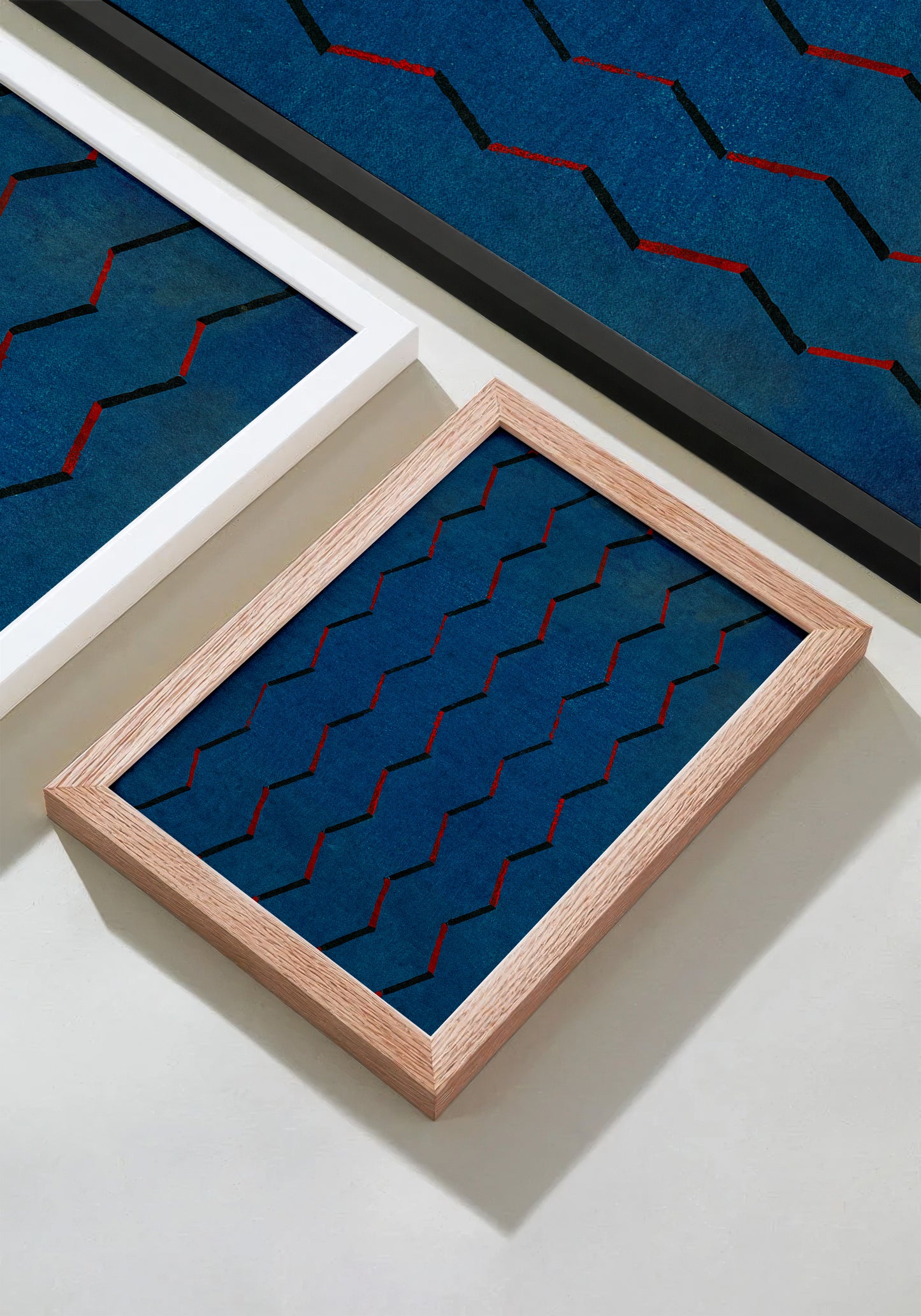 Blue and Red Zigzag Japanese Edo Era Vintage Textile Print – Japanese Wall Art