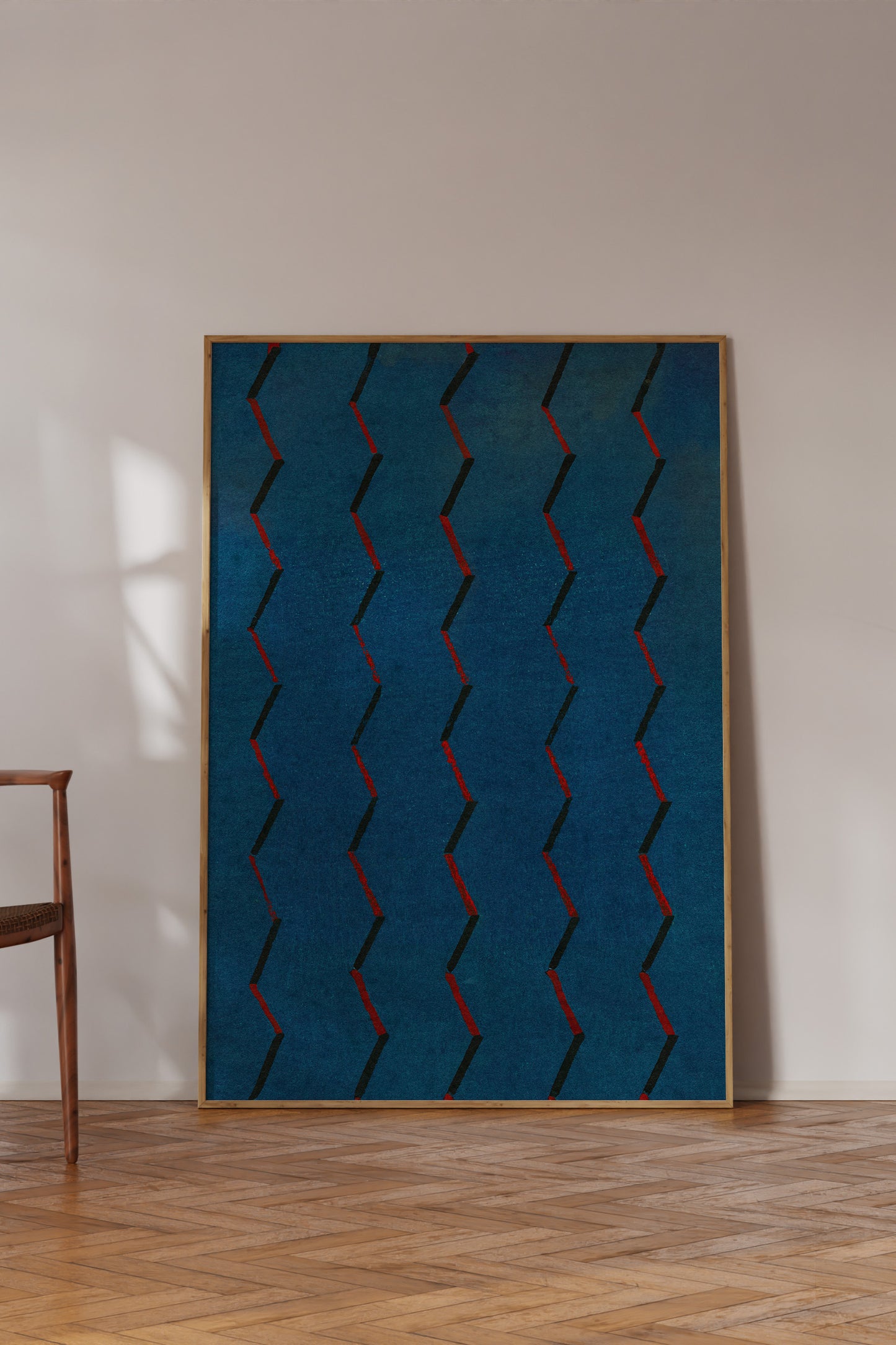 Blue and Red Zigzag Japanese Edo Era Vintage Textile Print – Japanese Wall Art