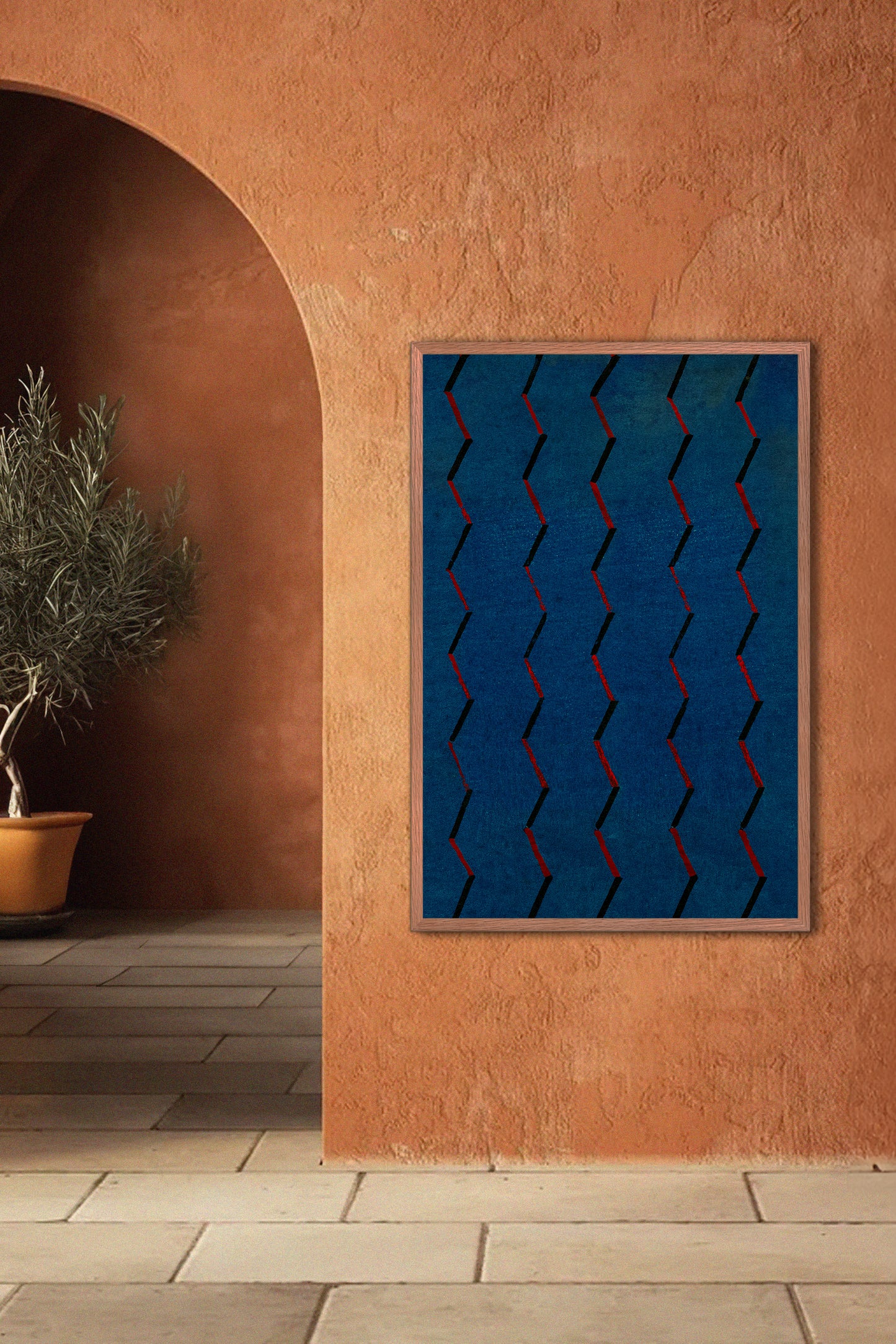 Blue and Red Zigzag Japanese Edo Era Vintage Textile Print – Japanese Wall Art