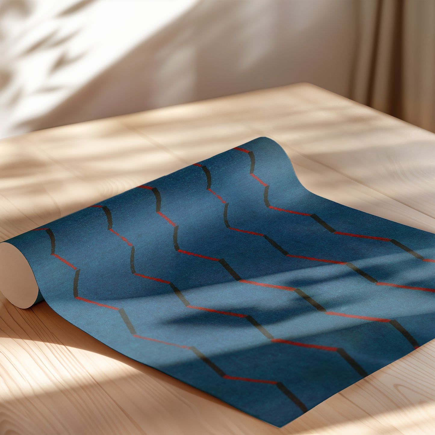 Blue and Red Zigzag Japanese Edo Era Vintage Textile Print – Japanese Wall Art