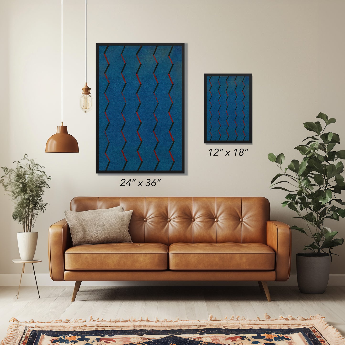 Blue and Red Zigzag Japanese Edo Era Vintage Textile Print – Japanese Wall Art