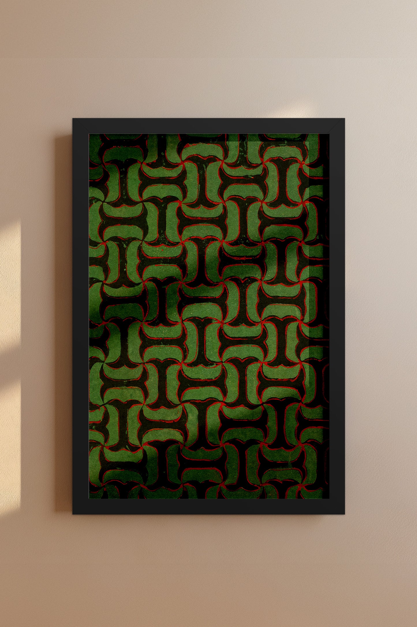 Green and Black Tessellation Japanese Edo Era Vintage Textile Print – Japanese Wall Art