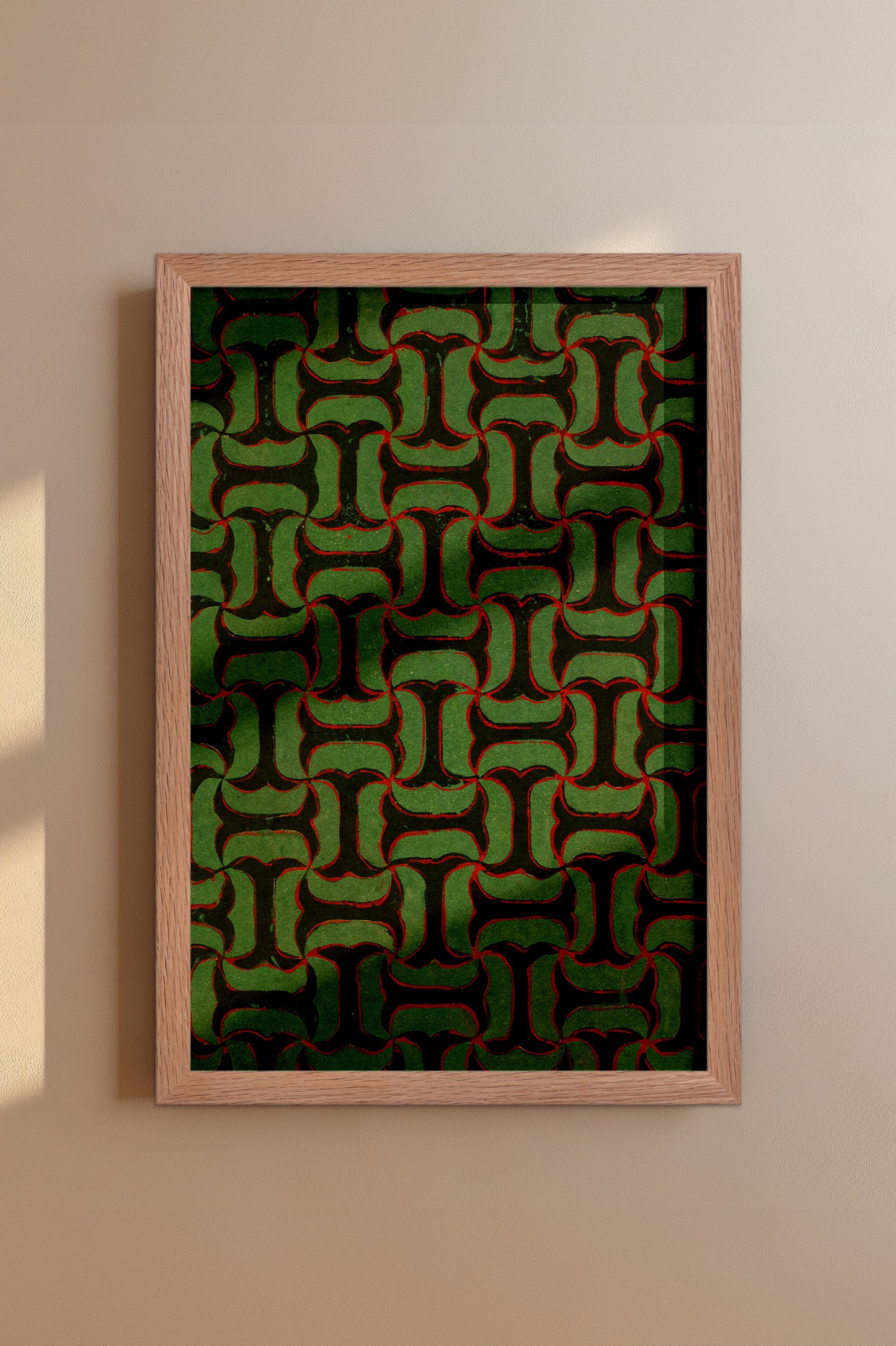 Green and Black Tessellation Japanese Edo Era Vintage Textile Print – Japanese Wall Art