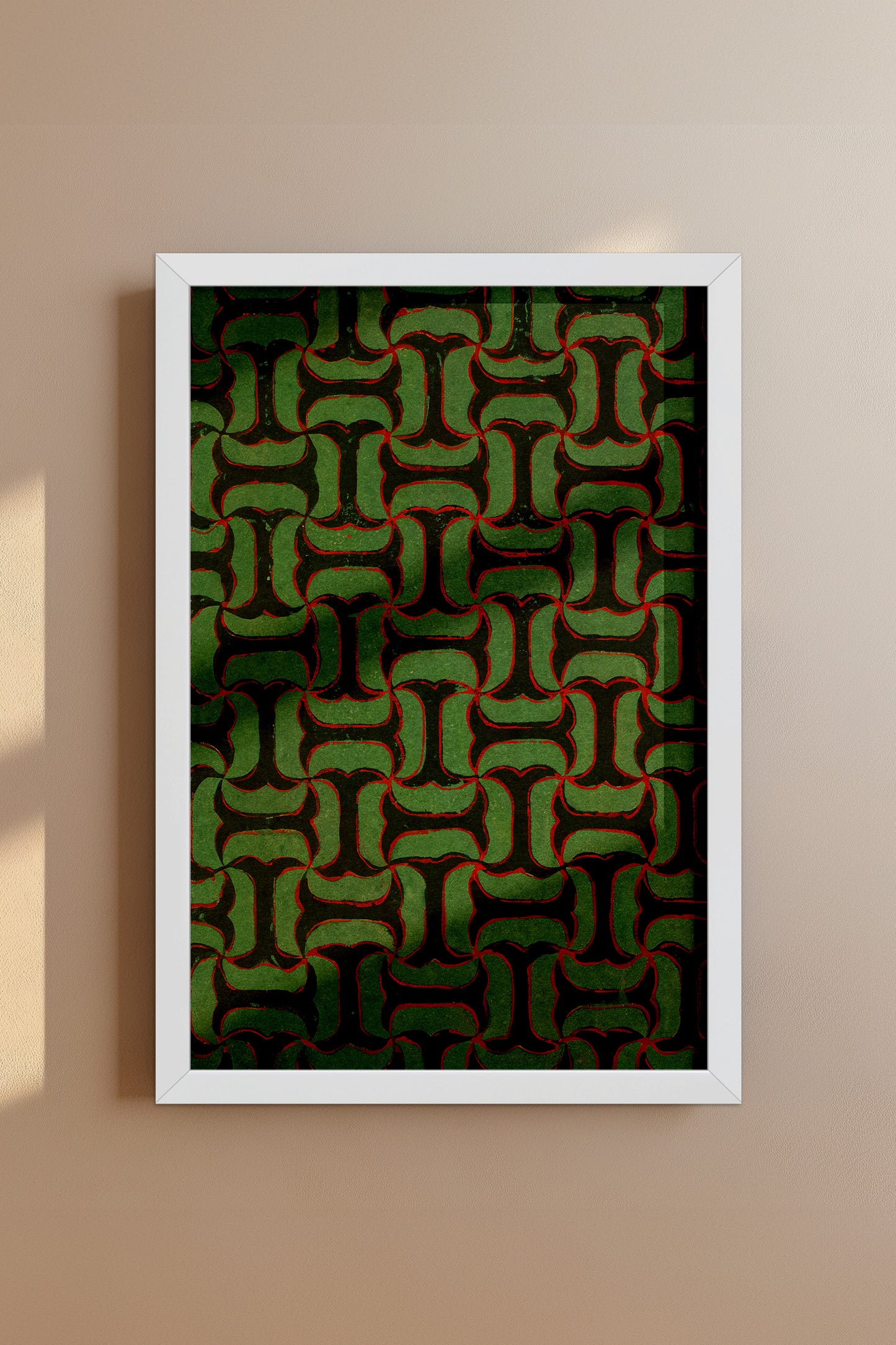 Green and Black Tessellation Japanese Edo Era Vintage Textile Print – Japanese Wall Art