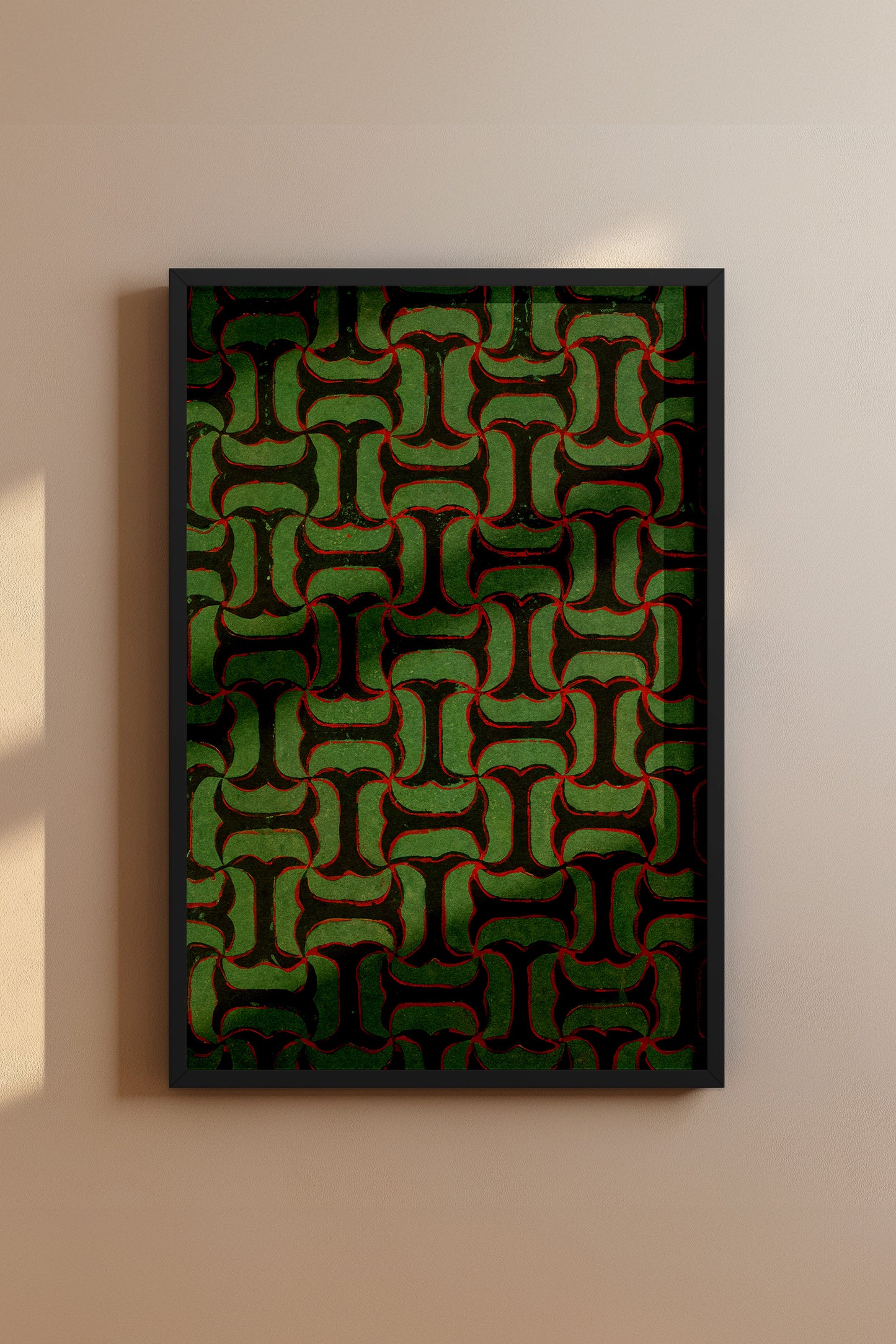 Green and Black Tessellation Japanese Edo Era Vintage Textile Print – Japanese Wall Art