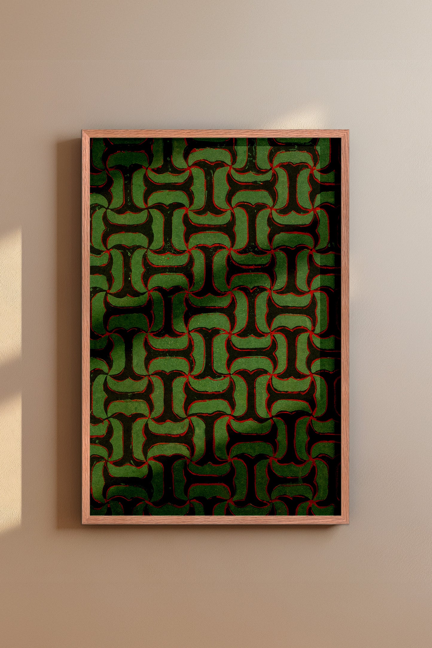 Green and Black Tessellation Japanese Edo Era Vintage Textile Print – Japanese Wall Art