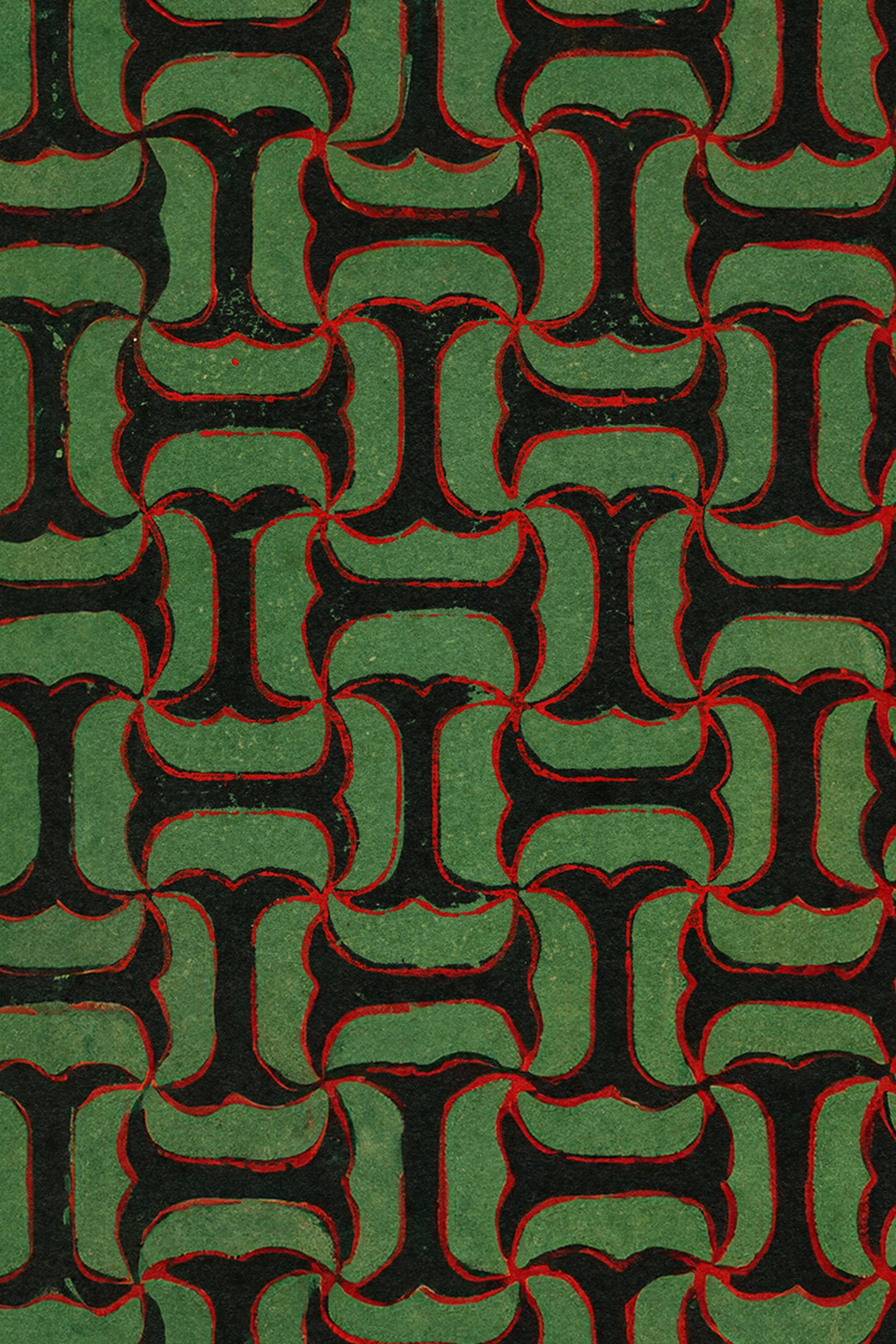 Green and Black Tessellation Japanese Edo Era Vintage Textile Print – Japanese Wall Art