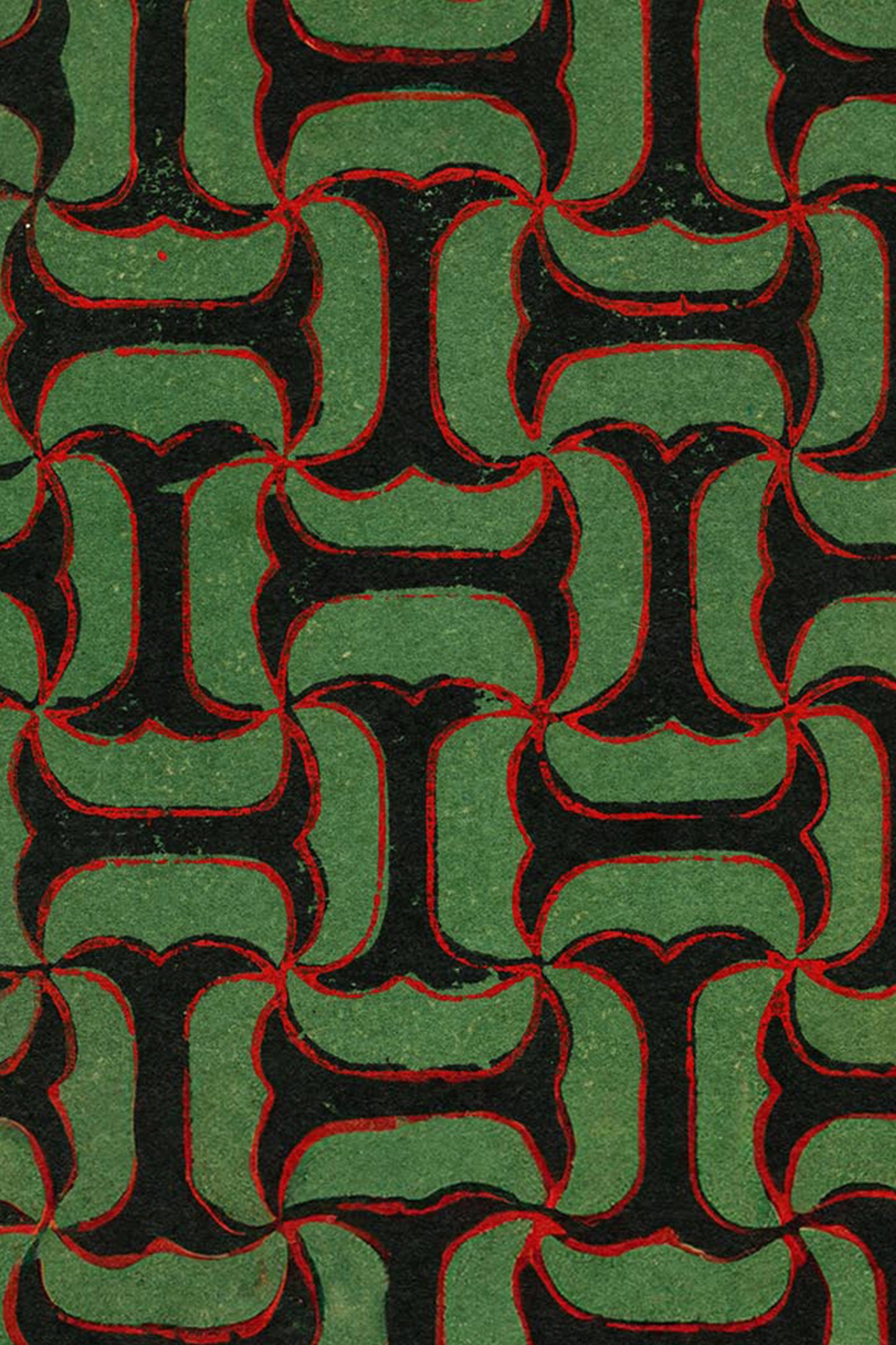 Green and Black Tessellation Japanese Edo Era Vintage Textile Print – Japanese Wall Art
