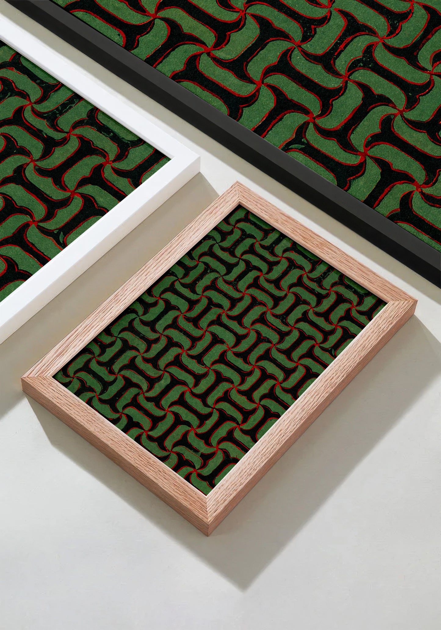 Green and Black Tessellation Japanese Edo Era Vintage Textile Print – Japanese Wall Art
