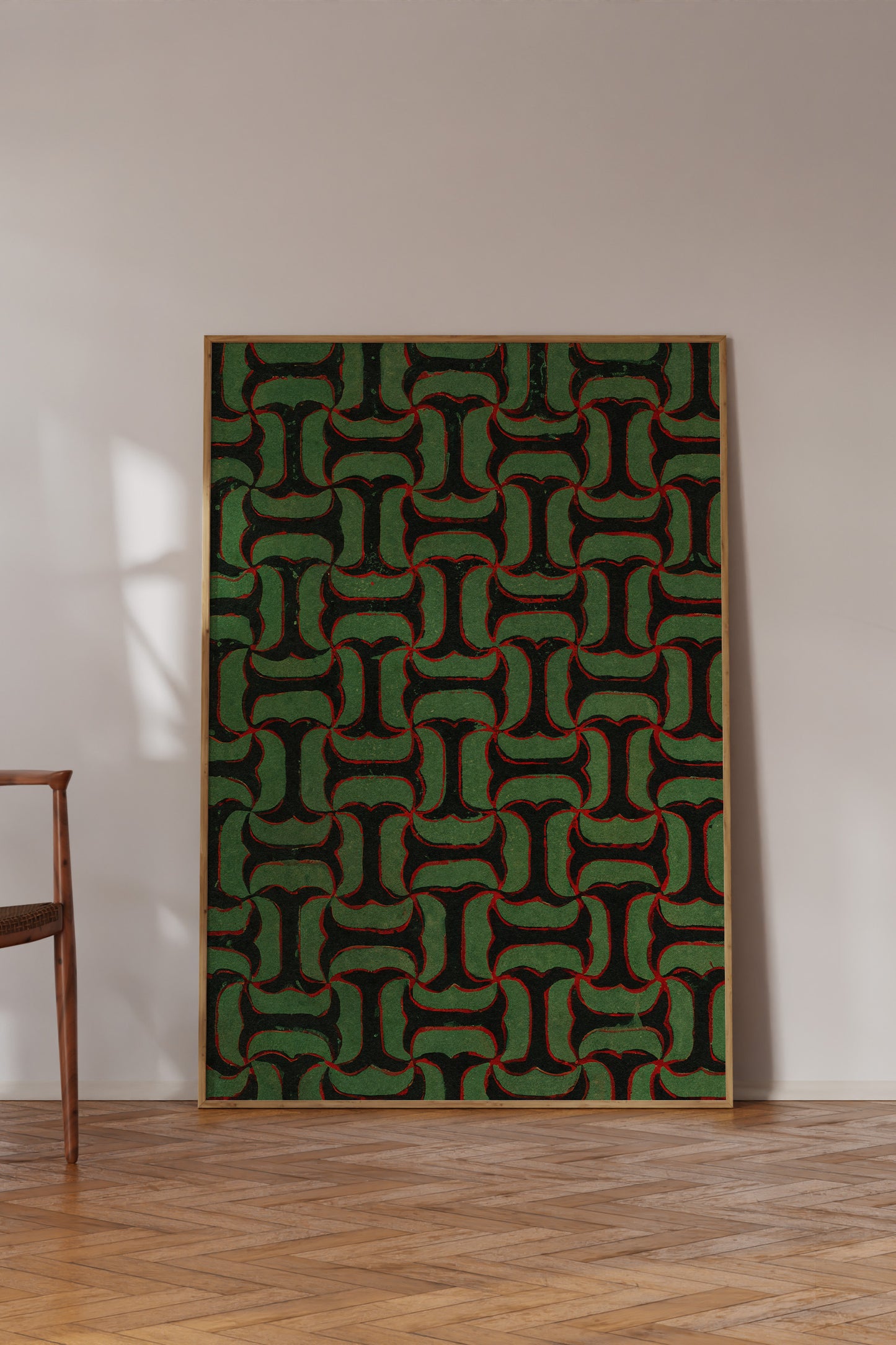 Green and Black Tessellation Japanese Edo Era Vintage Textile Print – Japanese Wall Art