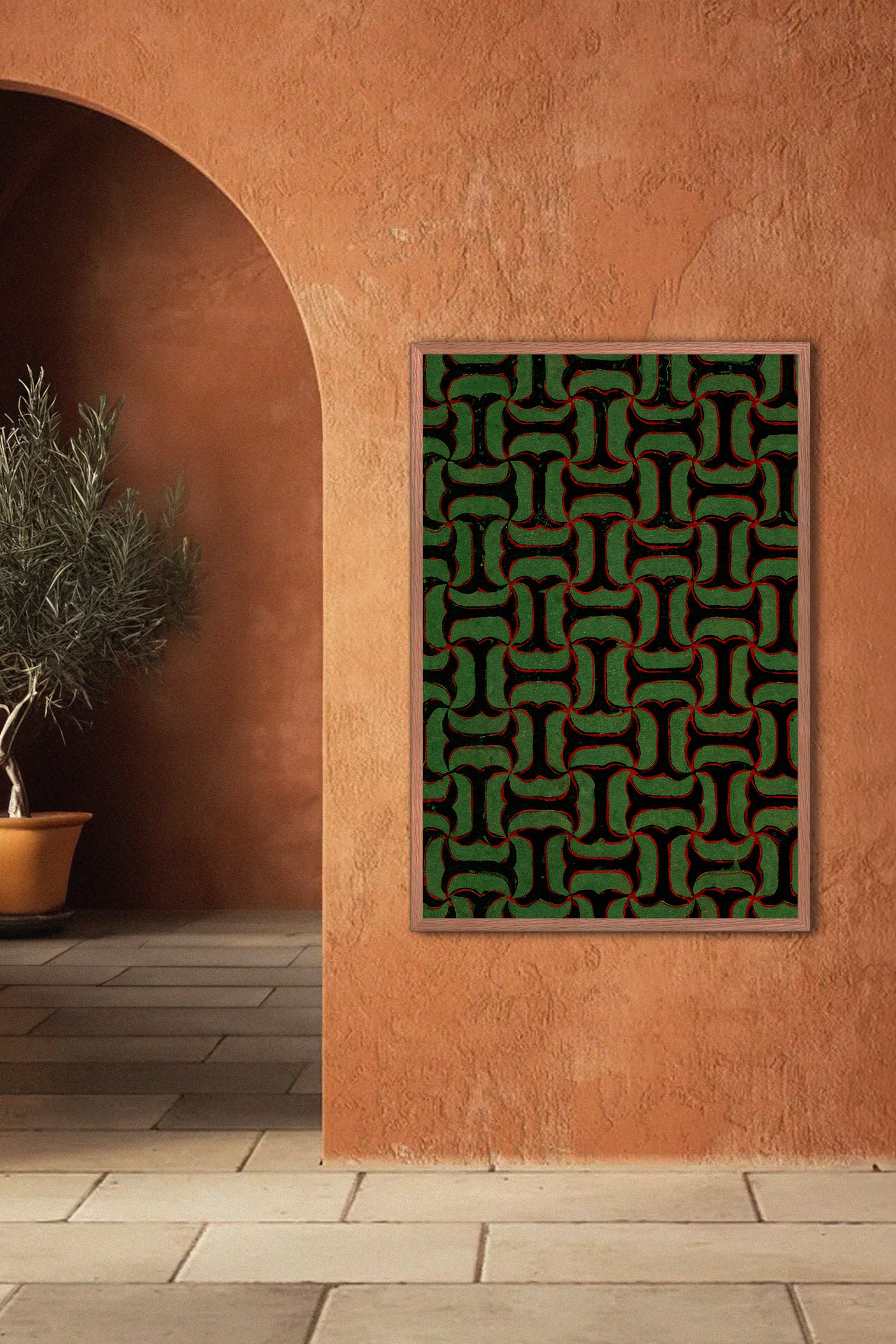 Green and Black Tessellation Japanese Edo Era Vintage Textile Print – Japanese Wall Art
