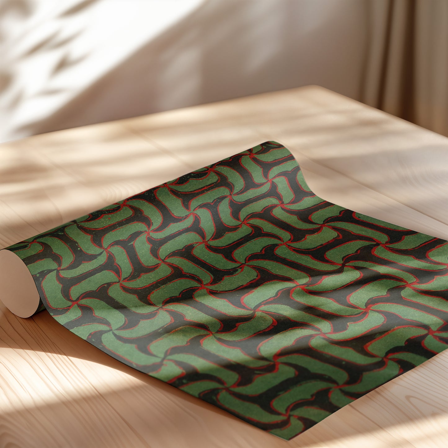 Green and Black Tessellation Japanese Edo Era Vintage Textile Print – Japanese Wall Art