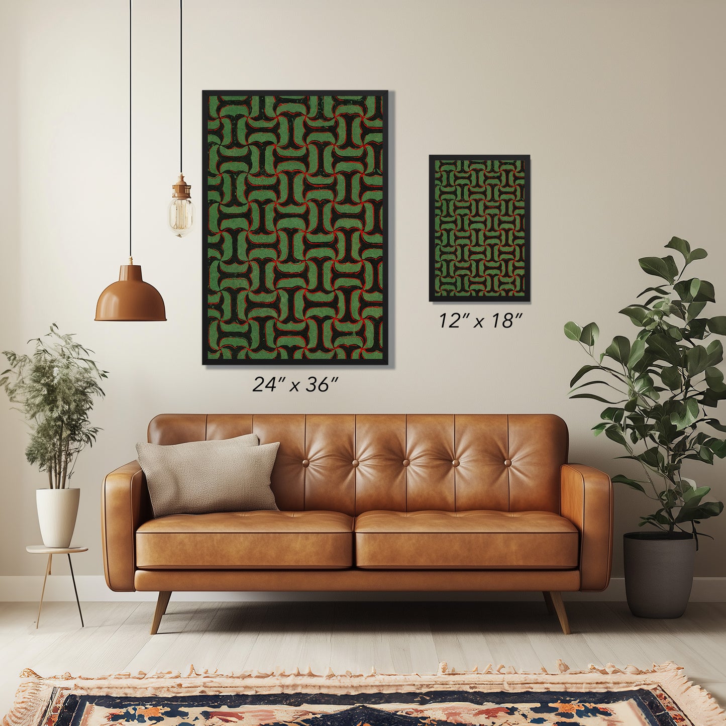 Green and Black Tessellation Japanese Edo Era Vintage Textile Print – Japanese Wall Art