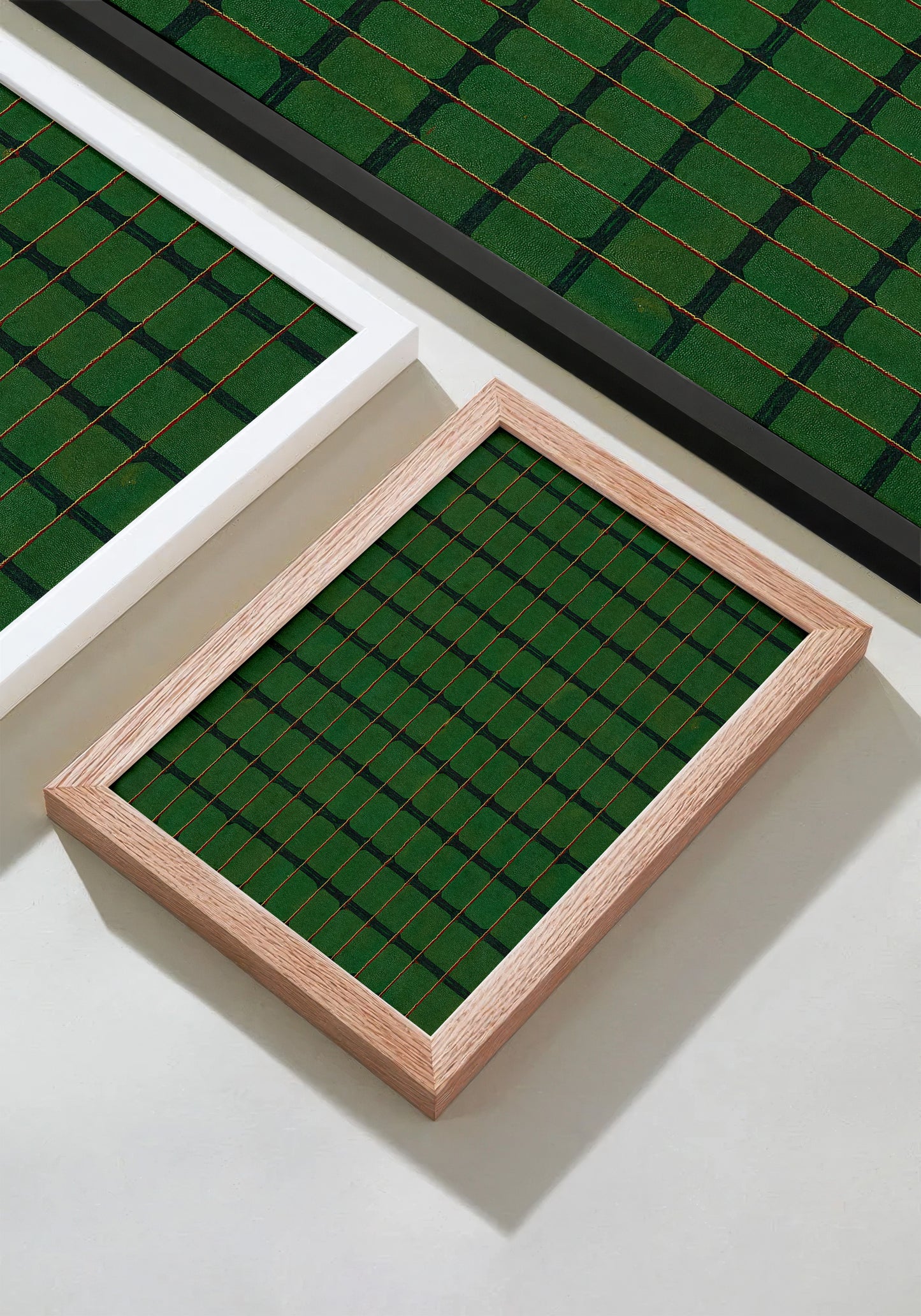 Green, Yellow, and Red Stripe Grid Japanese Edo Era Vintage Textile Print – Japanese Wall Art
