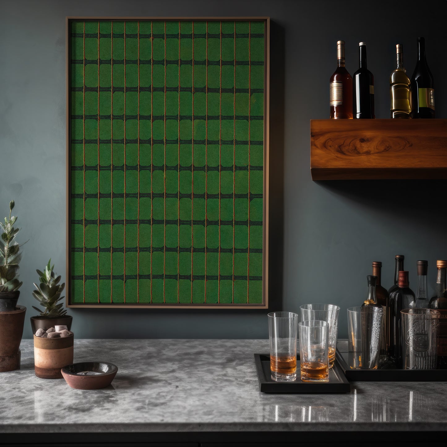 Green, Yellow, and Red Stripe Grid Japanese Edo Era Vintage Textile Print – Japanese Wall Art