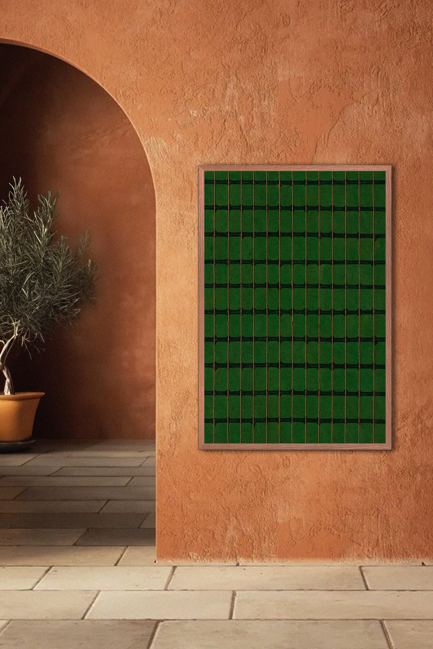 Green, Yellow, and Red Stripe Grid Japanese Edo Era Vintage Textile Print – Japanese Wall Art