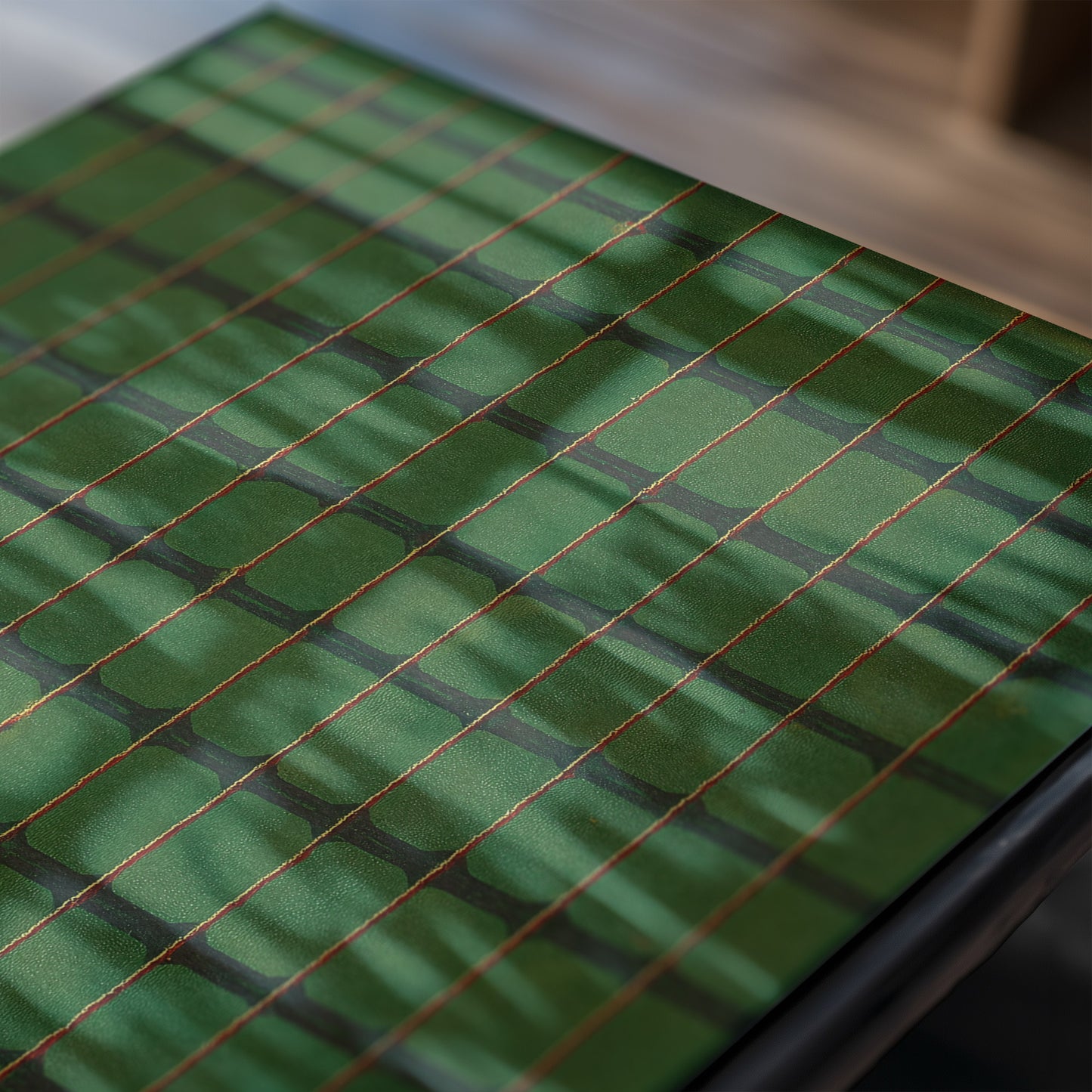 Green, Yellow, and Red Stripe Grid Japanese Edo Era Vintage Textile Print – Japanese Wall Art