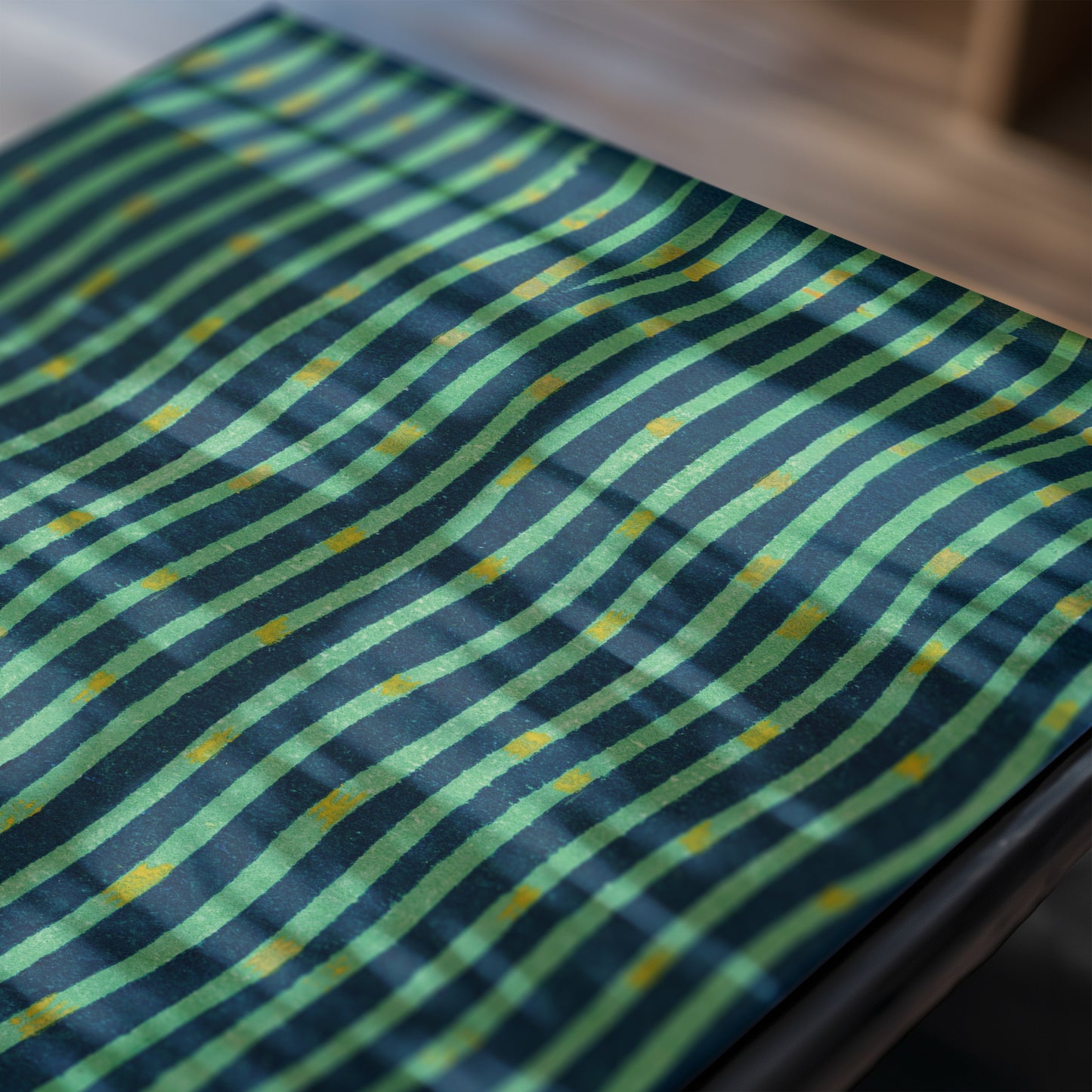 Japanese Edo Era Woodblock Textile Print – Vintage Green and Blue Wave Pattern