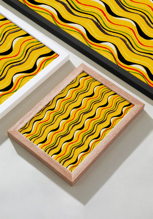 Golden Undulation – Meiji Era Japanese Woodblock Textile Print