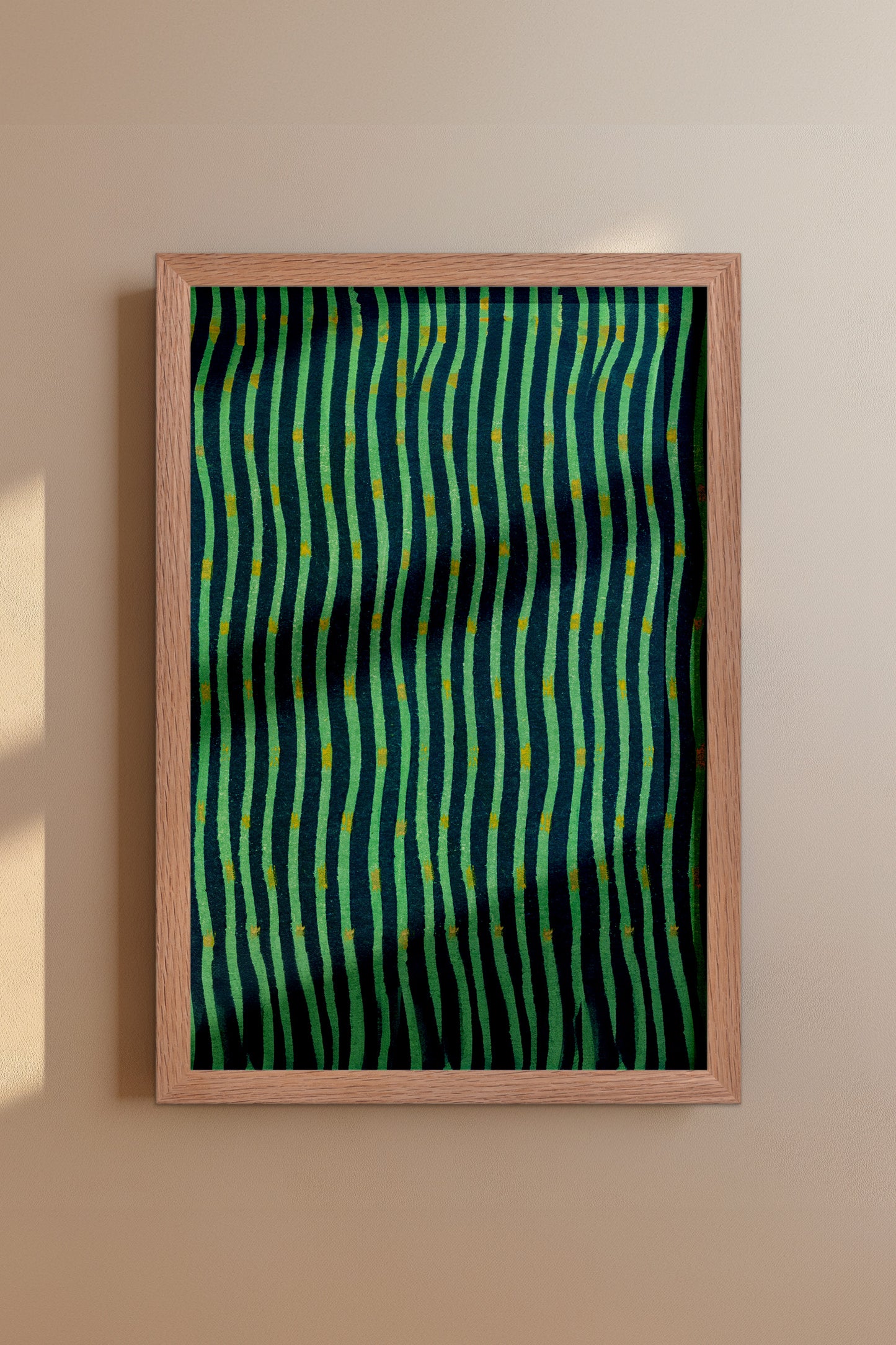 Japanese Edo Era Woodblock Textile Print – Vintage Green and Blue Wave Pattern