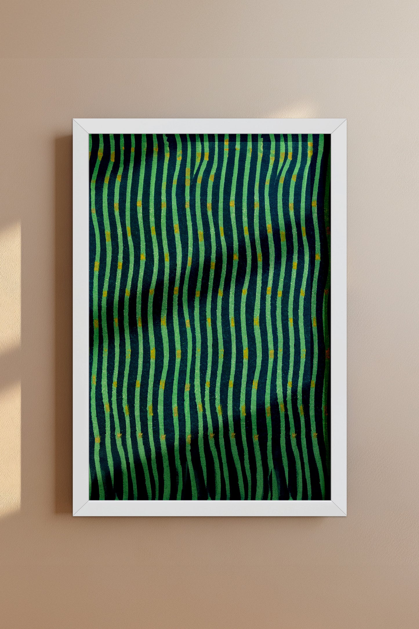 Japanese Edo Era Woodblock Textile Print – Vintage Green and Blue Wave Pattern
