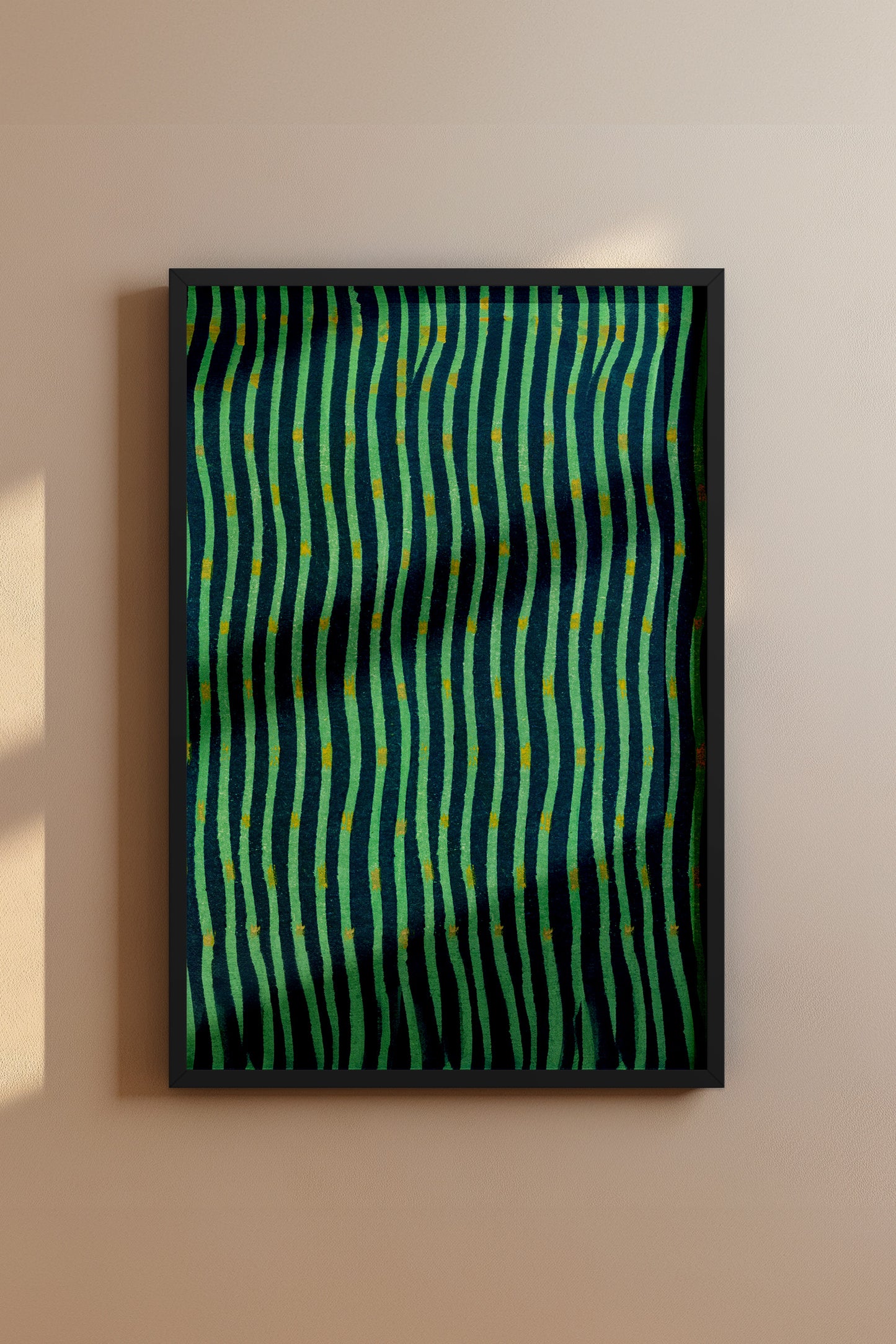 Japanese Edo Era Woodblock Textile Print – Vintage Green and Blue Wave Pattern