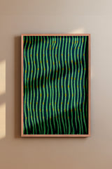 Japanese Meiji Era Woodblock Textile Print – Vintage Green and Blue Wave Pattern