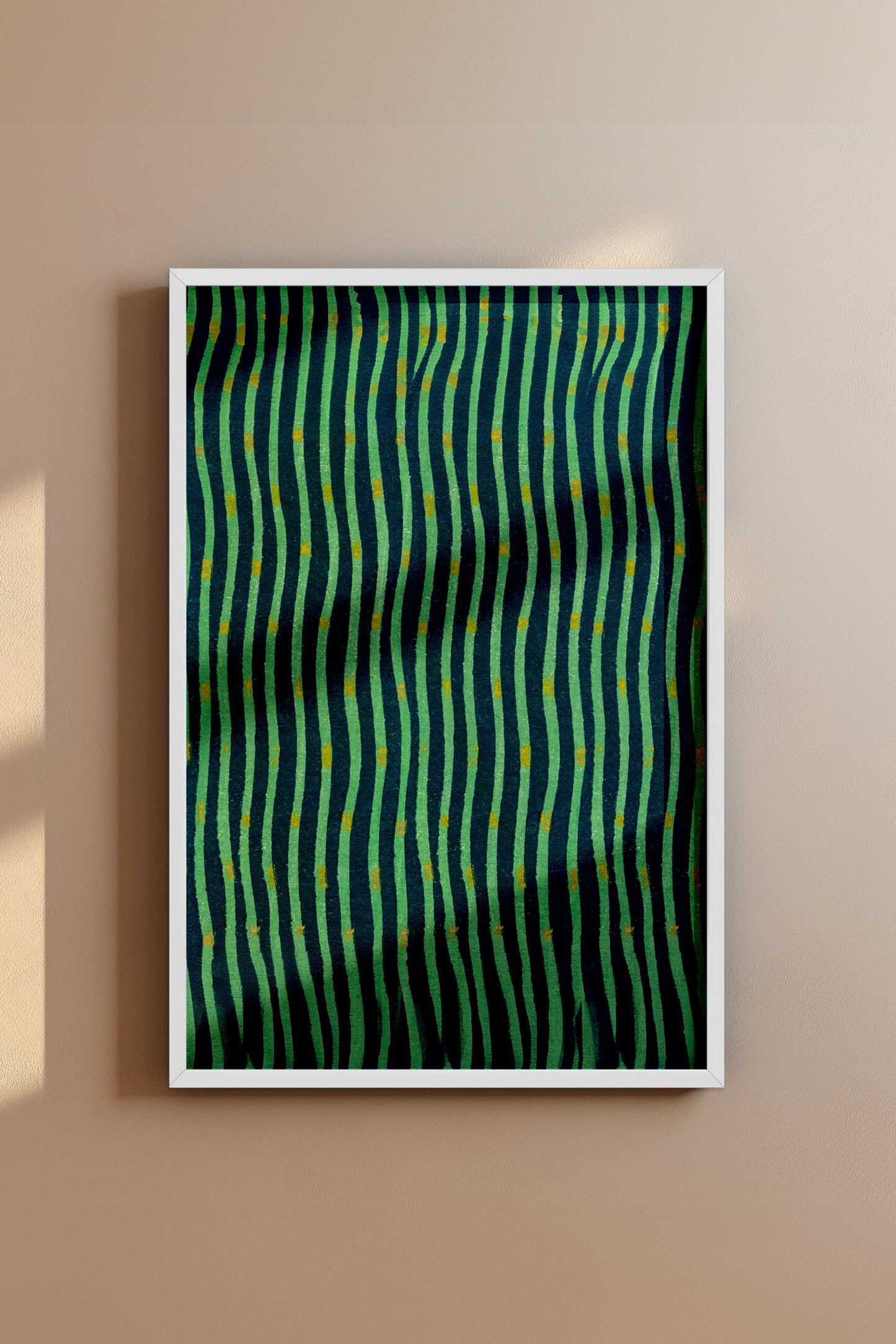 Japanese Edo Era Woodblock Textile Print – Vintage Green and Blue Wave Pattern