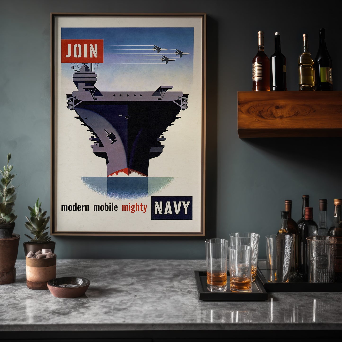 Join the Modern Mobile Navy Vintage 1950s Poster
