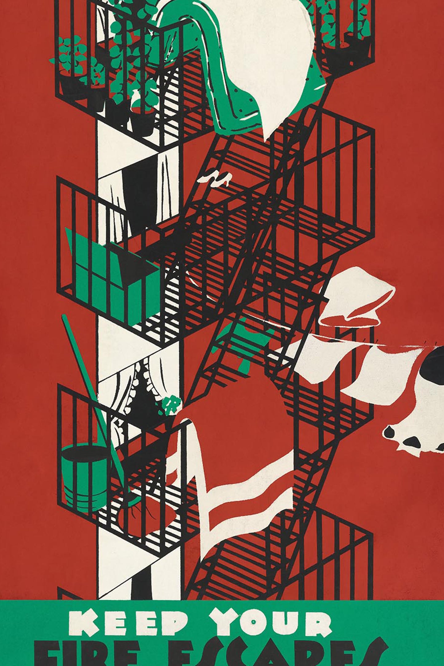 Vintage 1930s NYC Safety Poster – Keep Your Fire Escapes Clear