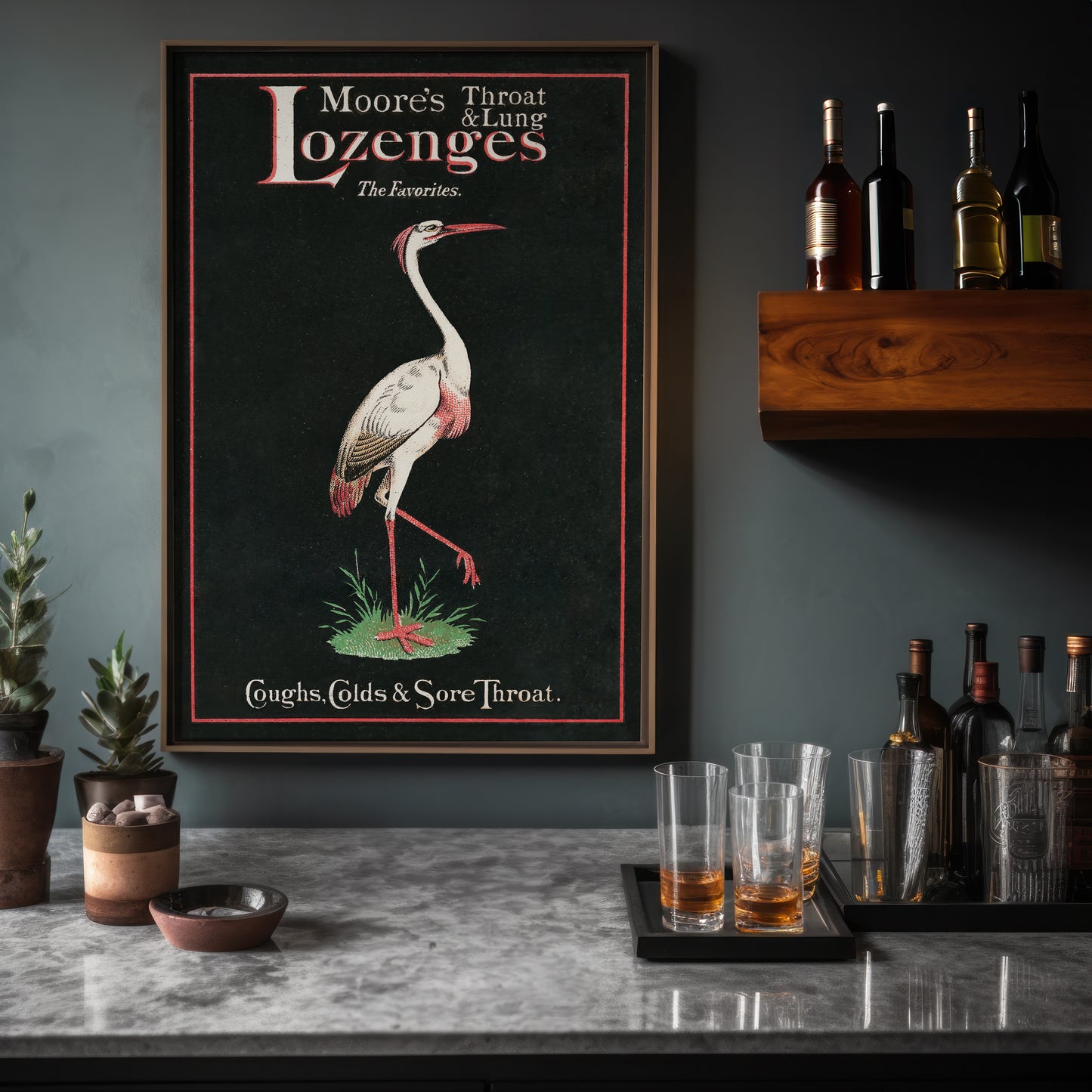 Vintage Moore’s Throat & Lung Lozenges Victorian Poster – Crane Advertising Print