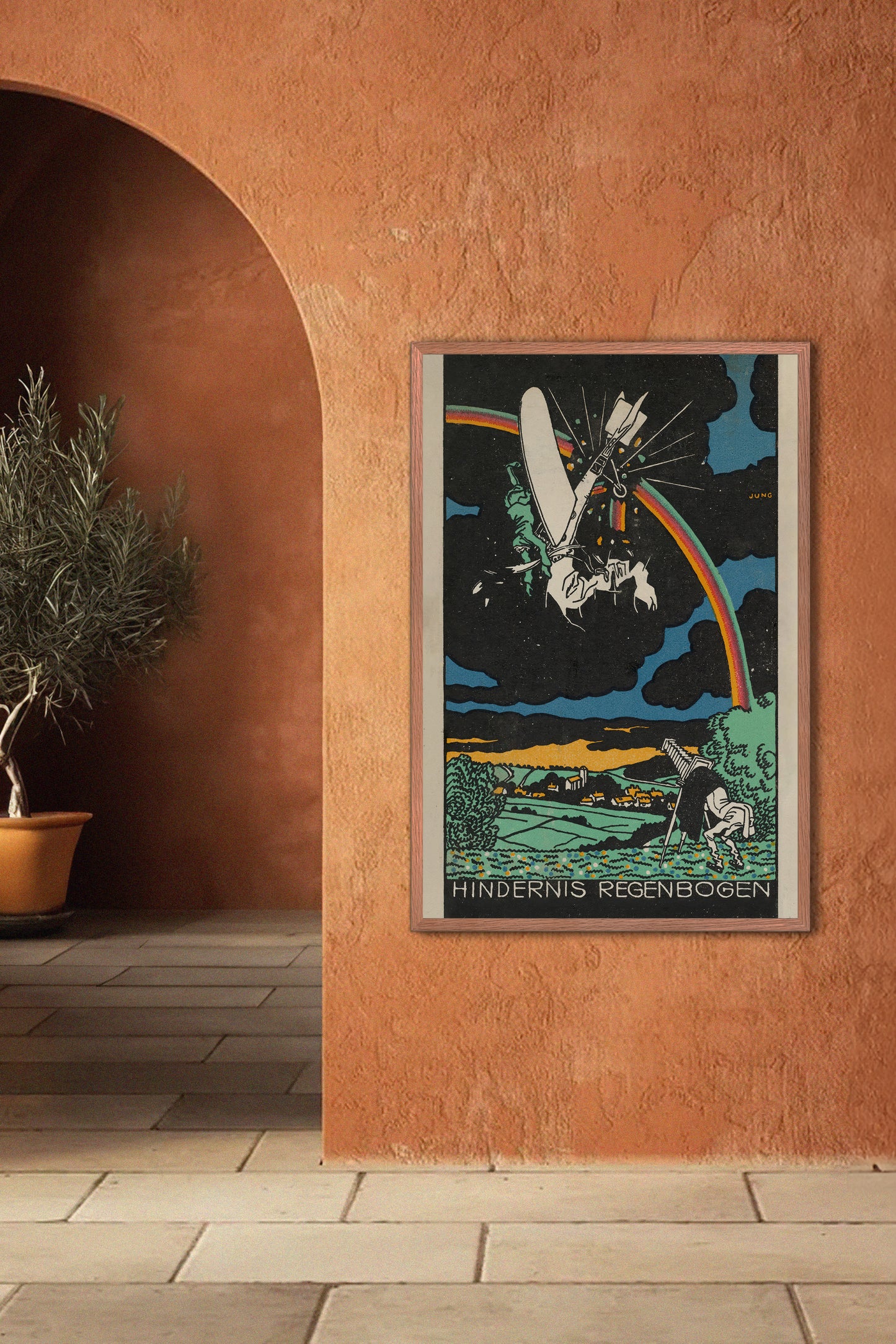 Hindernis Regenbogen – Moriz Jung, 1911 Austrian Modernist Aviation Illustration