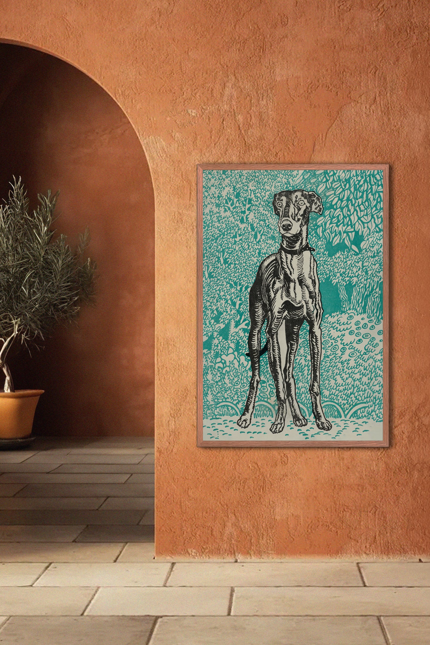 Watchful Greyhound – Moriz Jung, 1912 Austrian Jugendstil Illustration