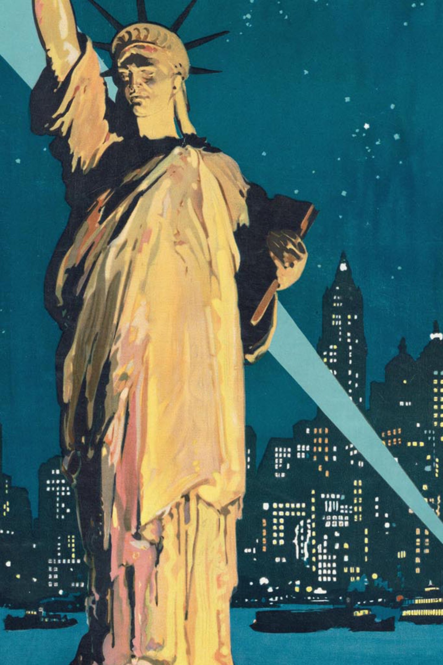 New York Travel by Train Poster – Vintage Statue of Liberty Wall Art