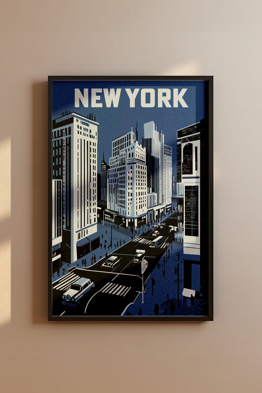 New York City Mid-Century Vintage Style Poster in Blue